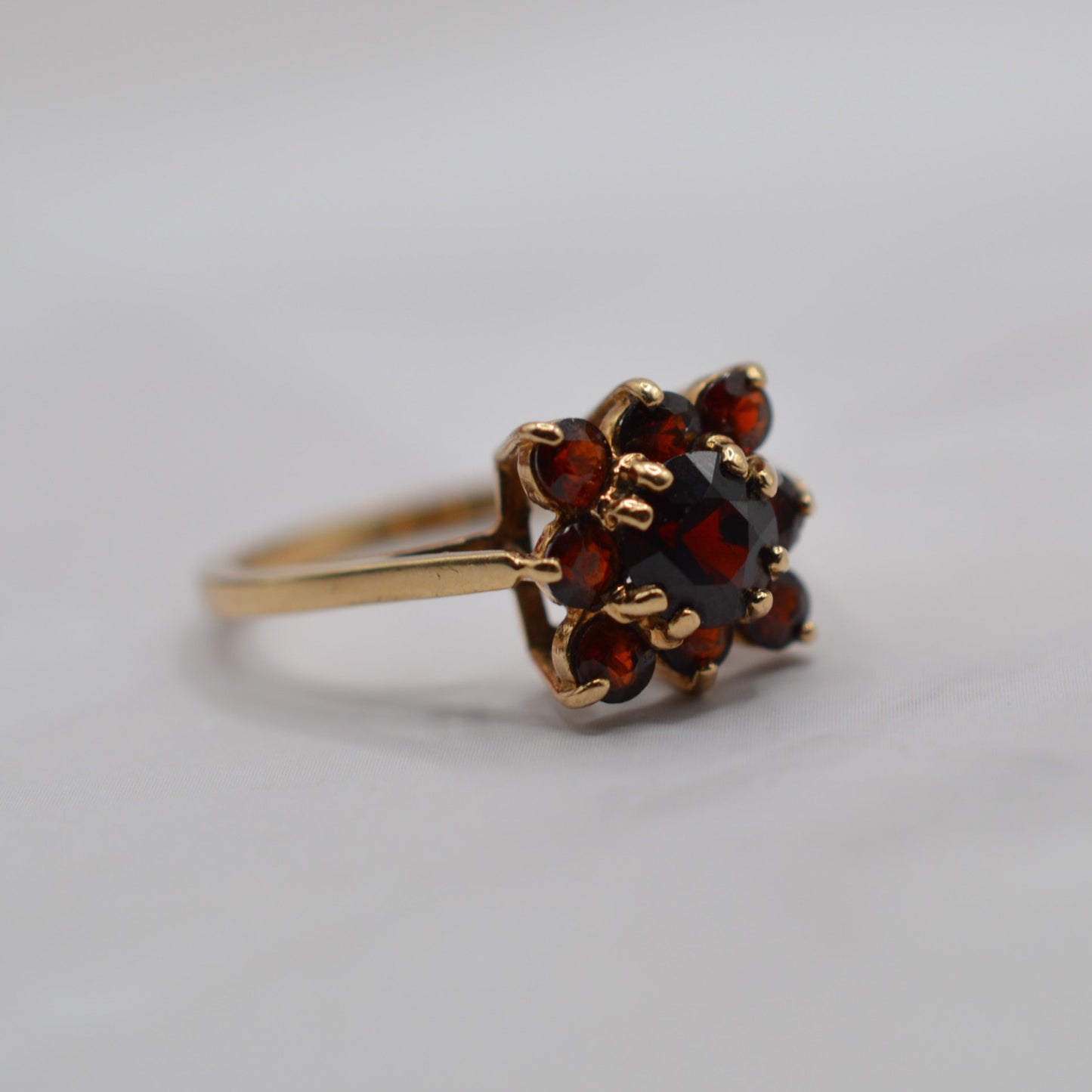 1970s Vintage 9ct Gold Garnet Square Cluster Ring