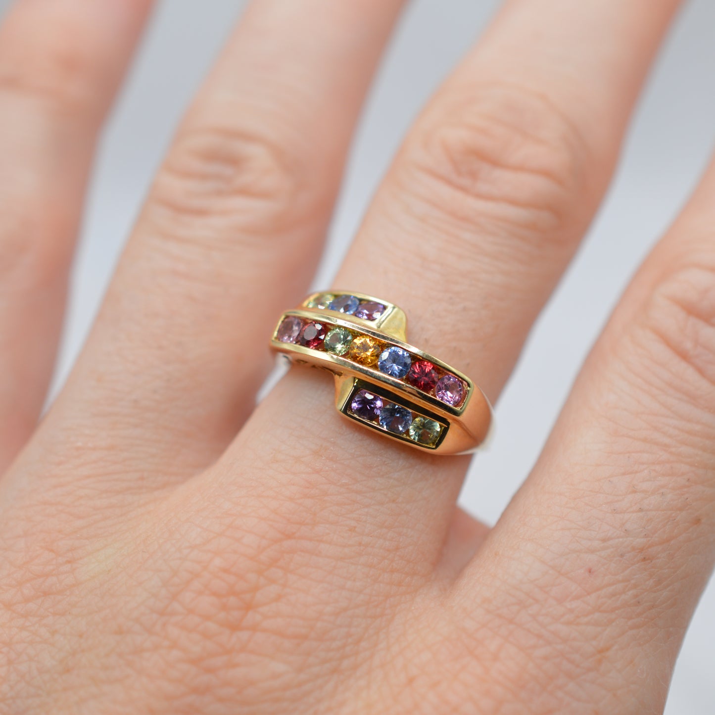 Y2K Chunky 9ct Gold Sapphire & Ruby Ring