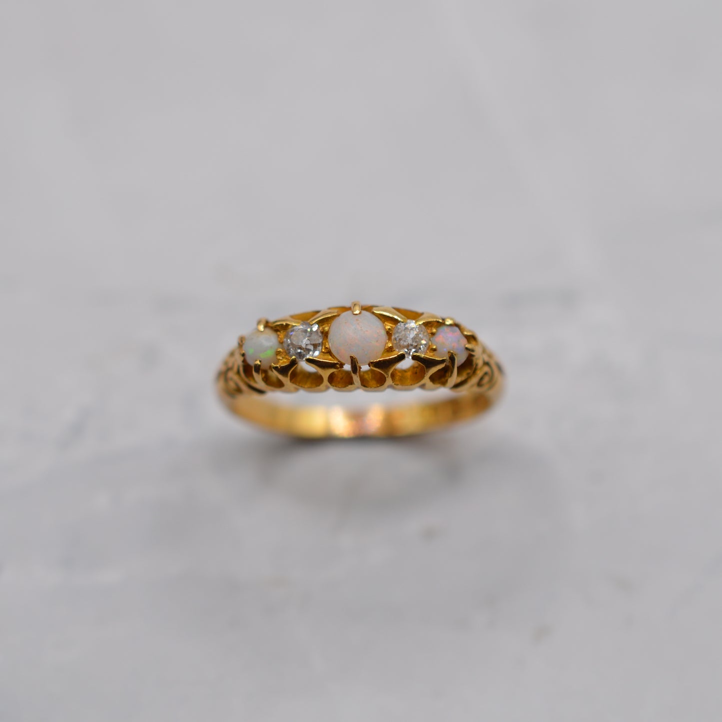 Antique 18ct Gold Opal & Diamond Five-Stone Ring