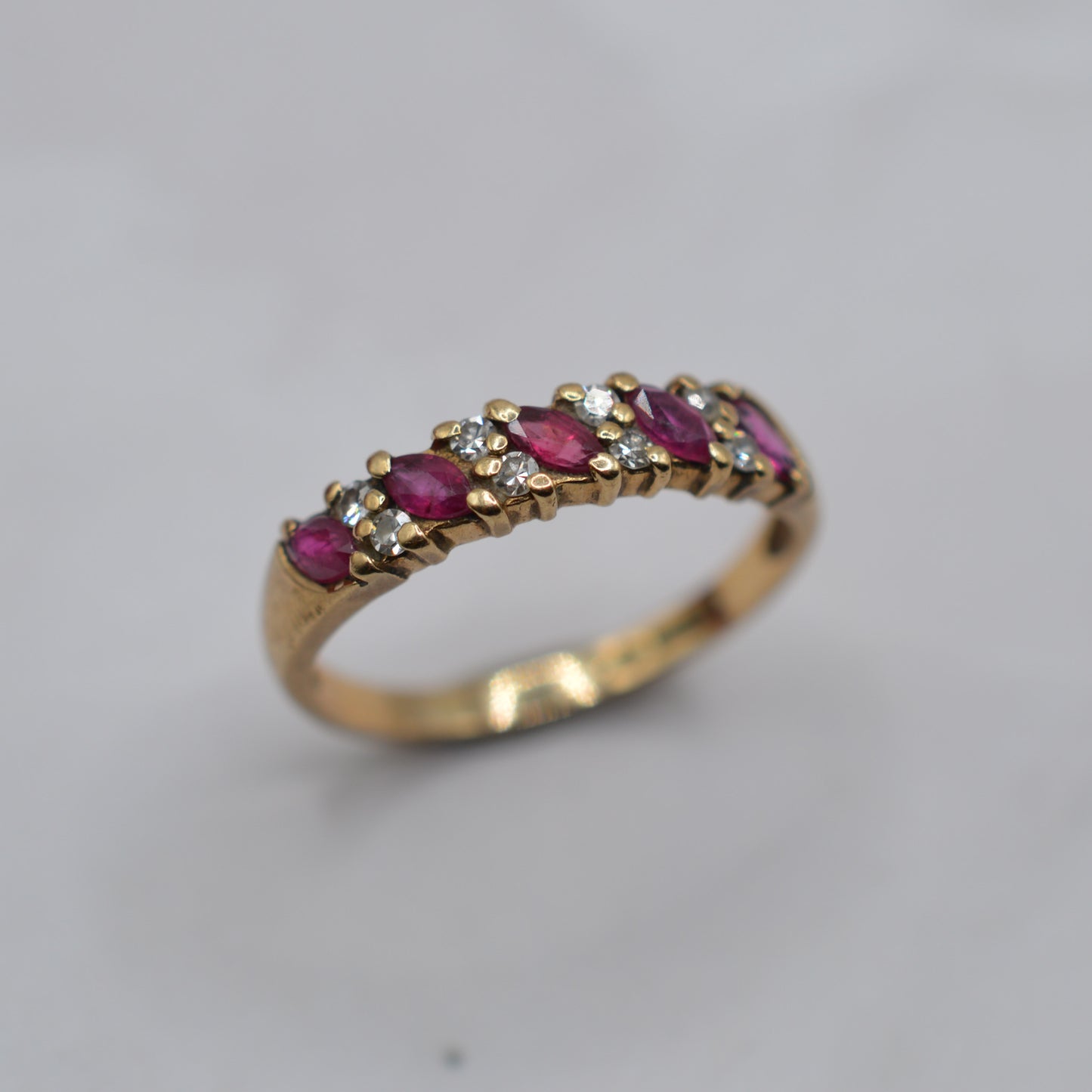 1980s Vintage 9ct Gold Ruby & Diamond Half-Eternity Ring