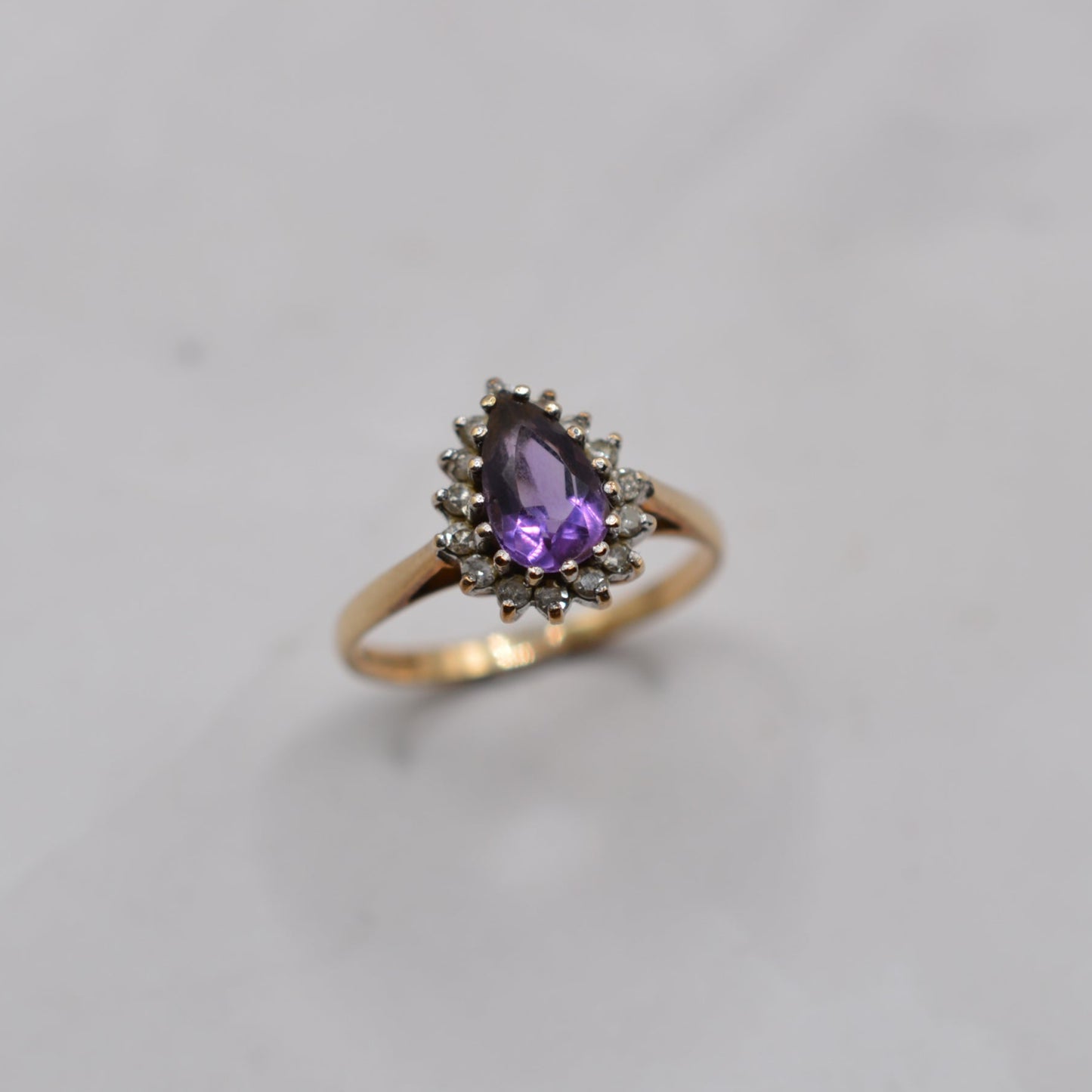 1980s 9ct Gold Amethyst & Diamond Cluster Ring