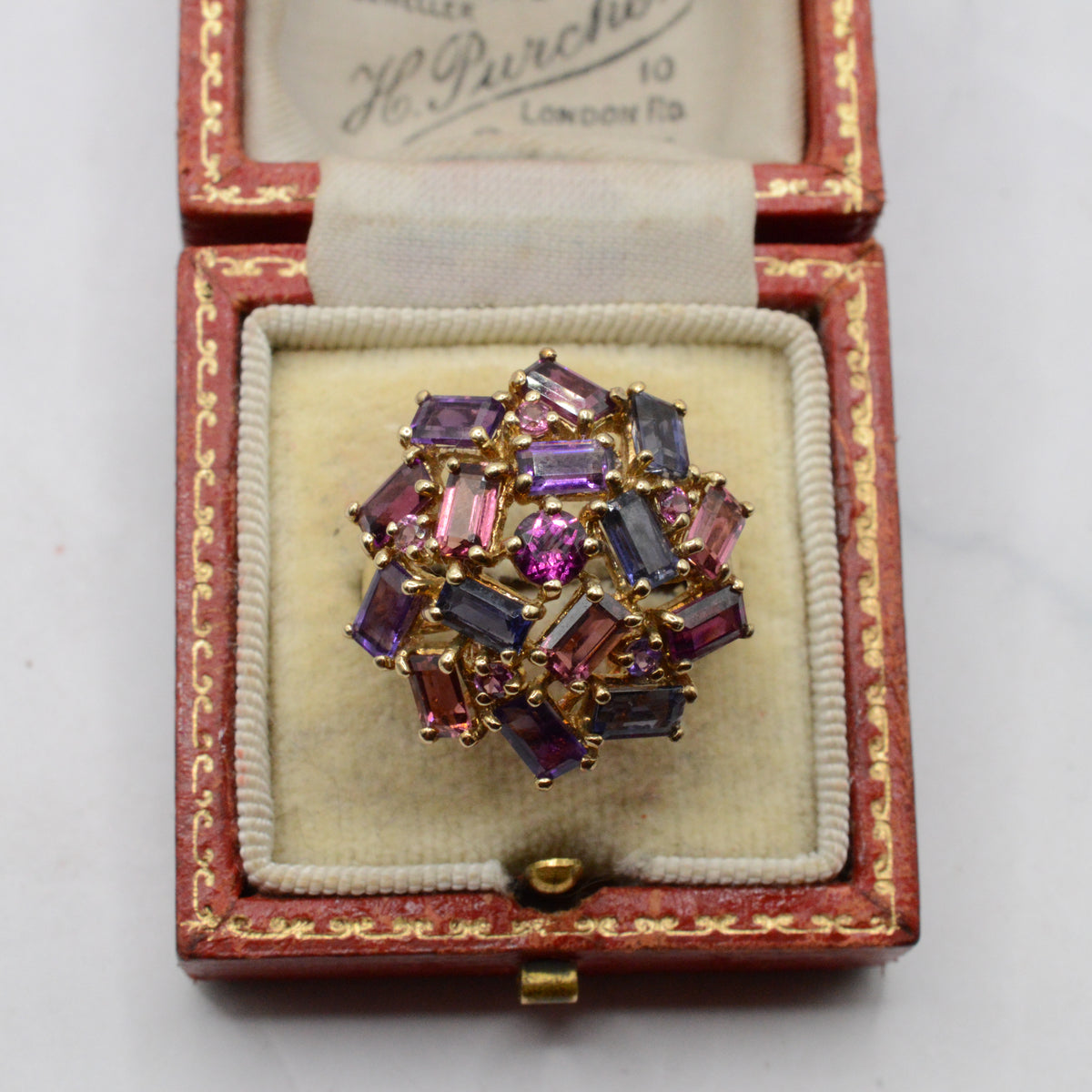 Super Chunky Y2K 9ct Gold Mixed Gemstone Cluster Ring