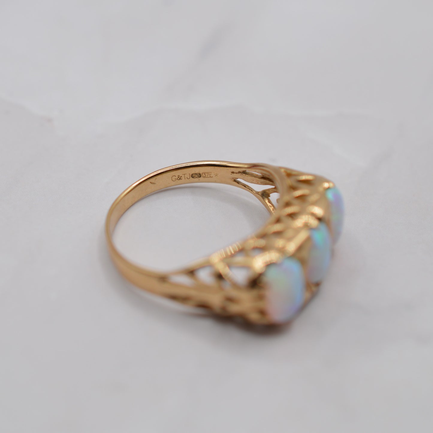 Chunky 9ct Gold Opal Trilogy Ring
