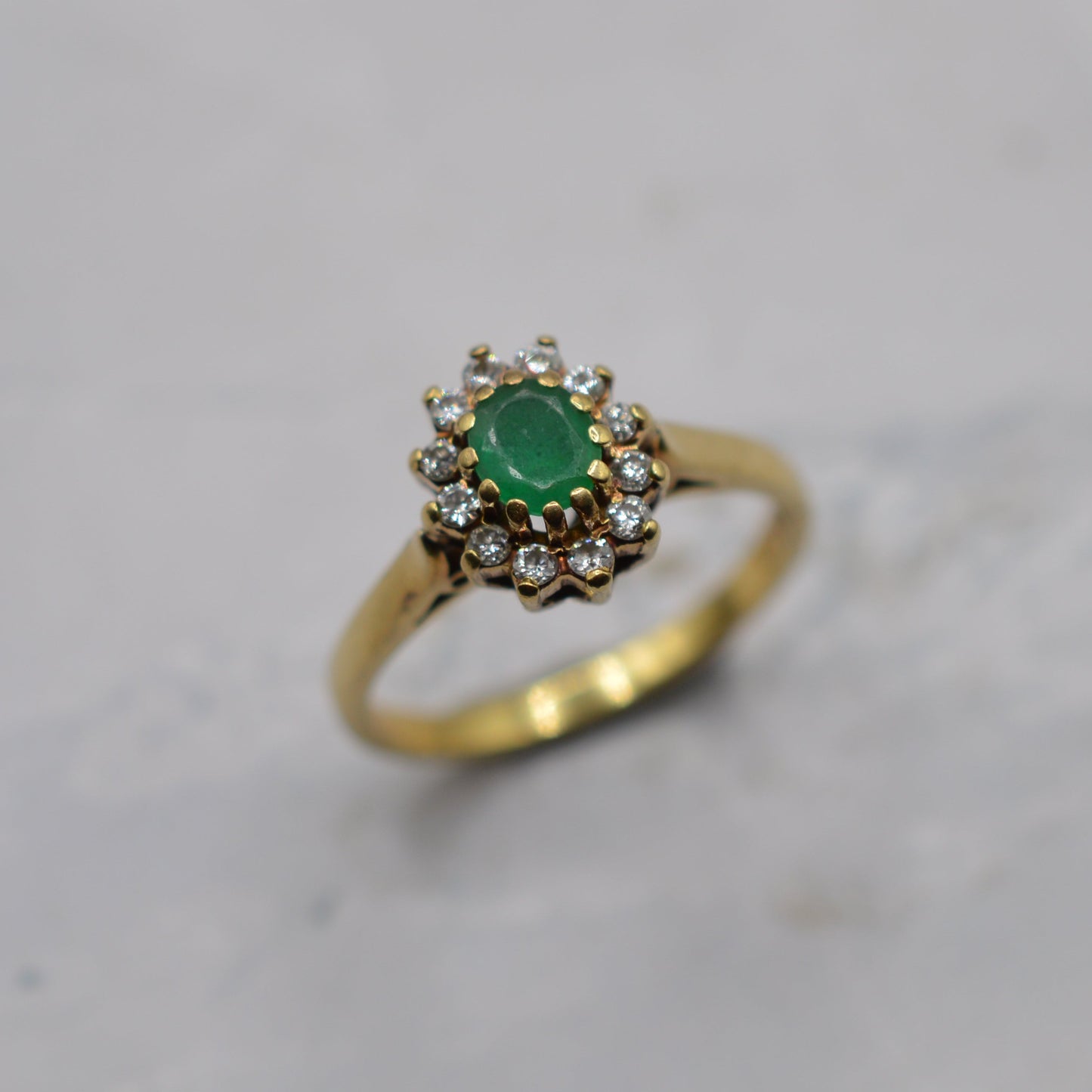 1980s 18ct Gold Emerald & Diamond Cluster Ring