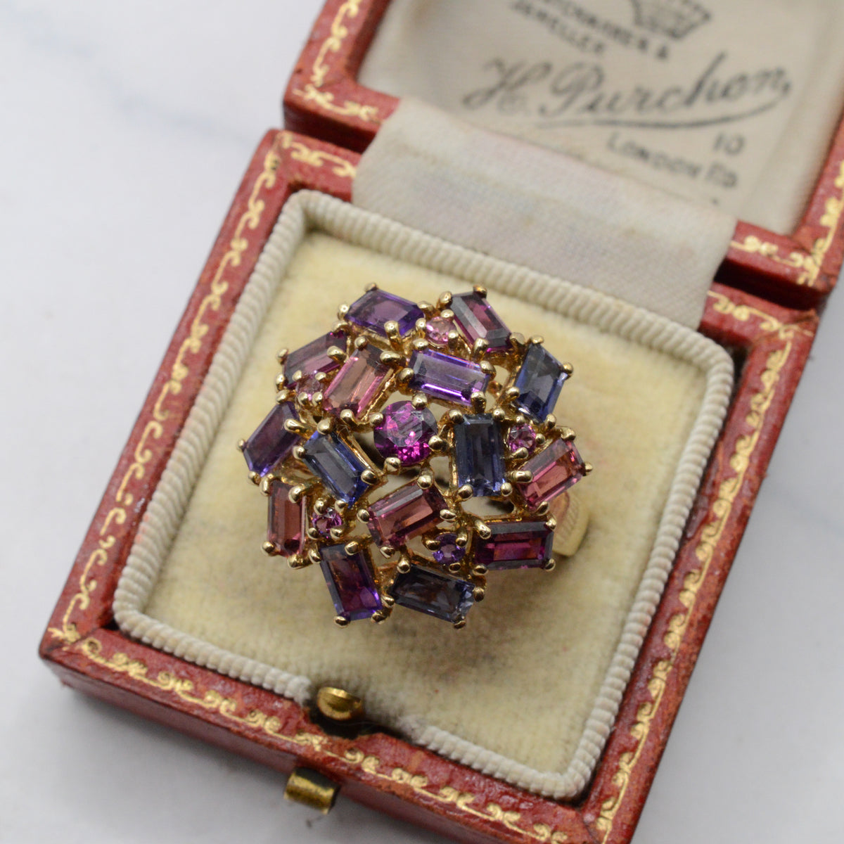 Super Chunky Y2K 9ct Gold Mixed Gemstone Cluster Ring