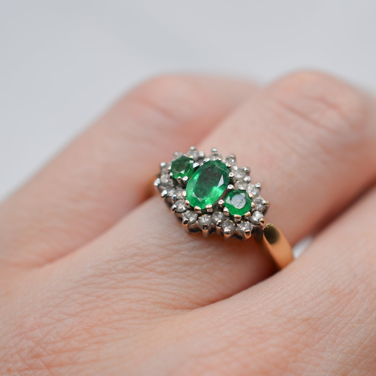 9ct Gold Emerald & Diamond Trilogy Cluster Ring