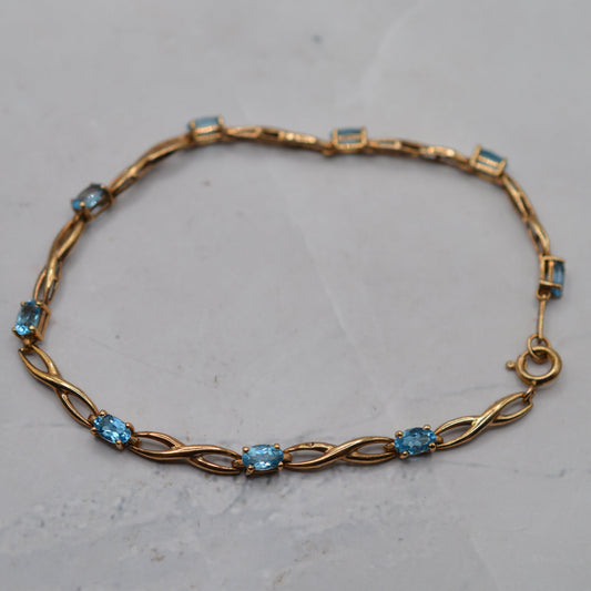 9ct Gold Blue Topaz Infinity Link Bracelet (7.5")