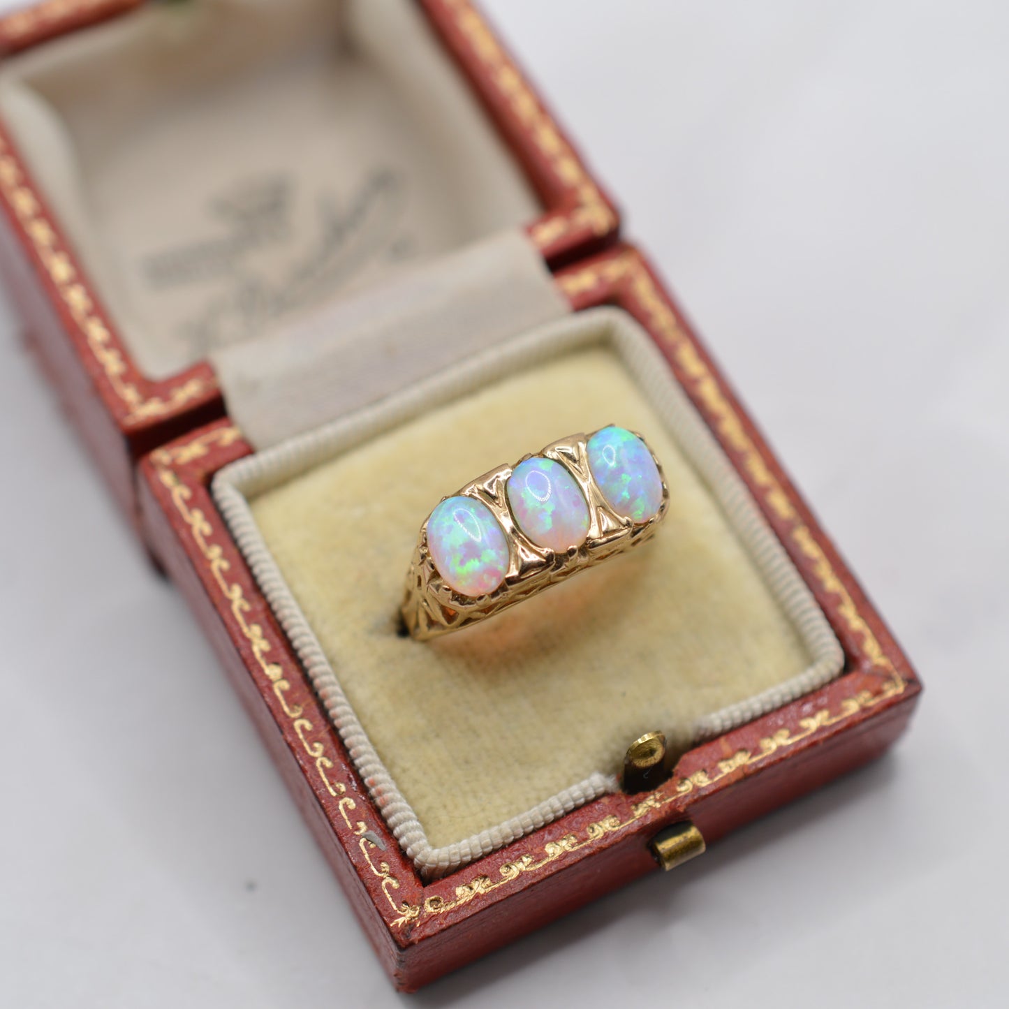 Chunky 9ct Gold Opal Trilogy Ring