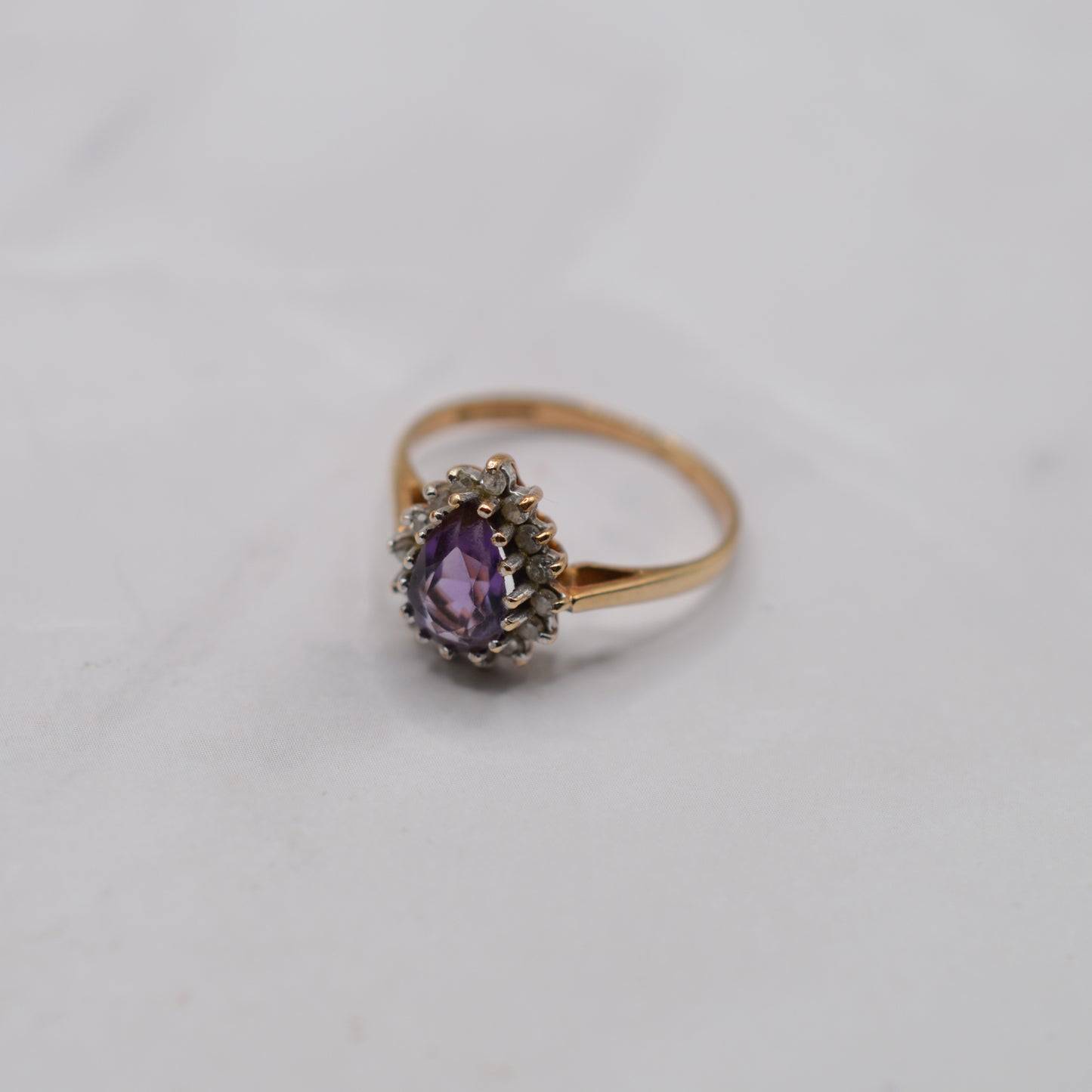 1980s 9ct Gold Amethyst & Diamond Cluster Ring