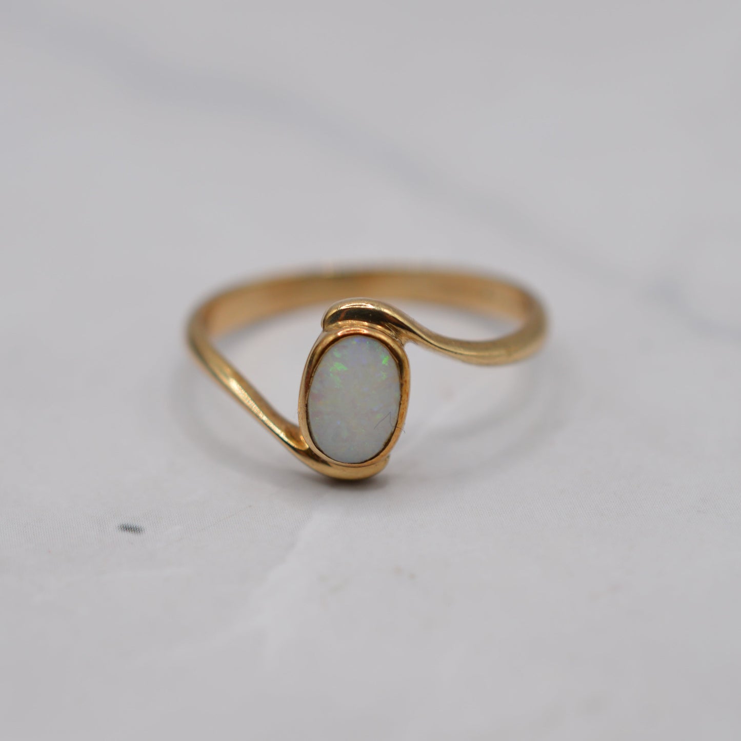 1990s 9ct Gold Opal Bezel-Set Bypass Ring
