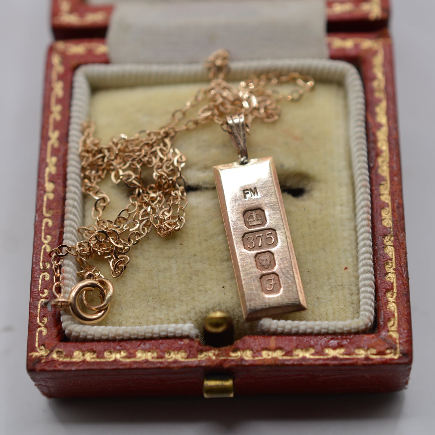1980s Vintage 9ct Gold Ingot Pendant Necklace, 16" Chain