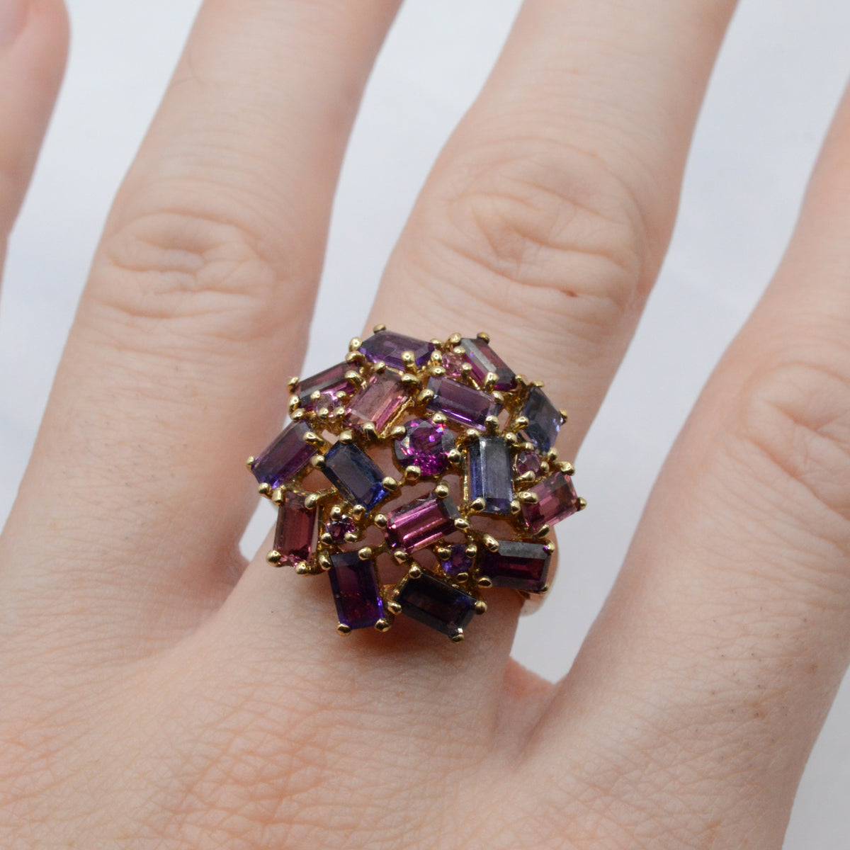 Super Chunky Y2K 9ct Gold Mixed Gemstone Cluster Ring