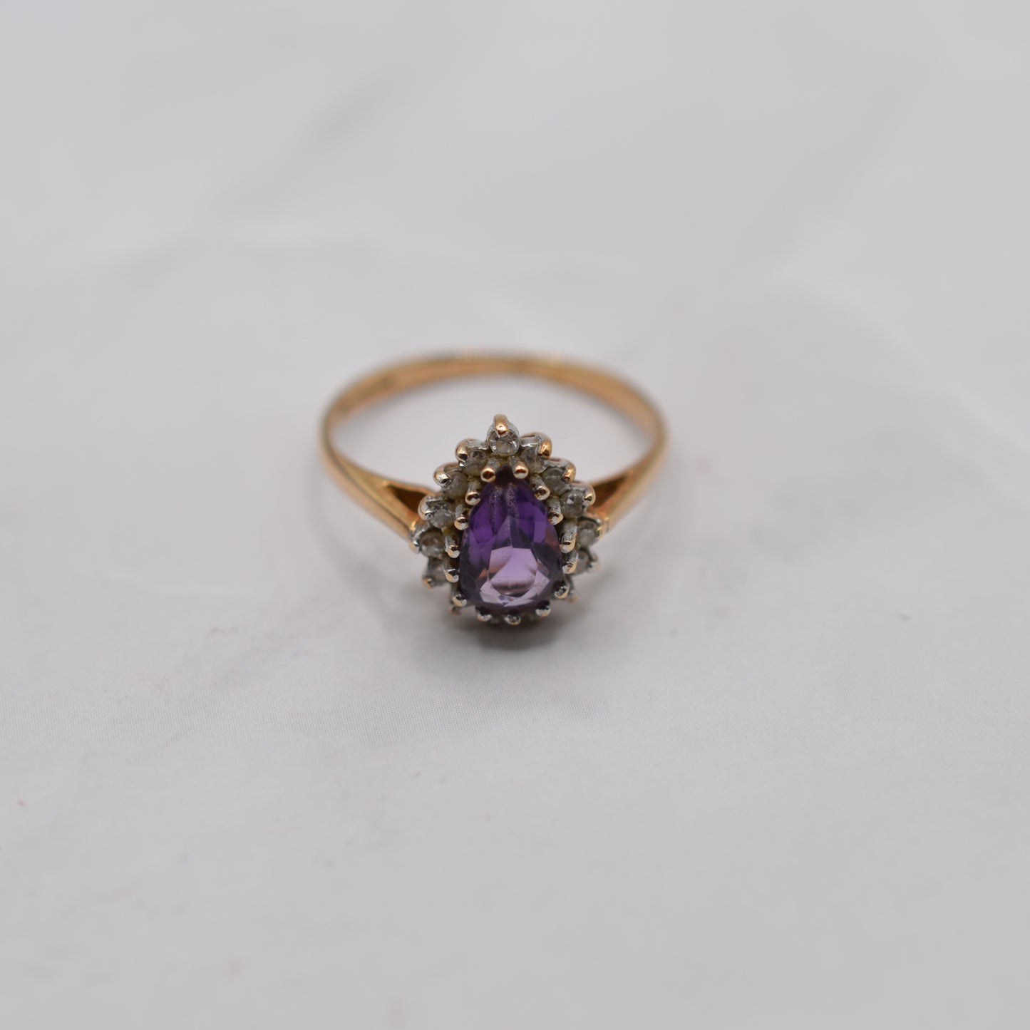 1980s 9ct Gold Amethyst & Diamond Cluster Ring
