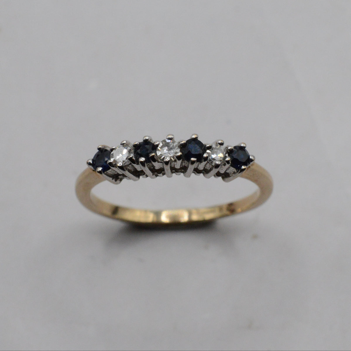 1980s 9ct Gold Sapphire & Diamond Seven-Stone Ring