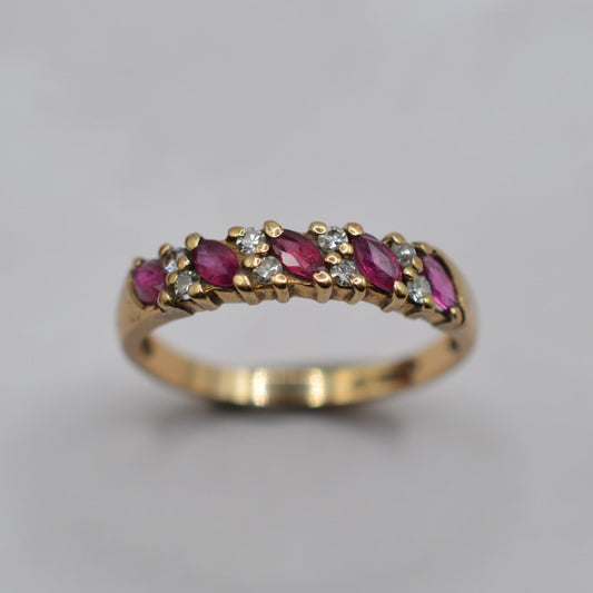 1980s Vintage 9ct Gold Ruby & Diamond Half-Eternity Ring