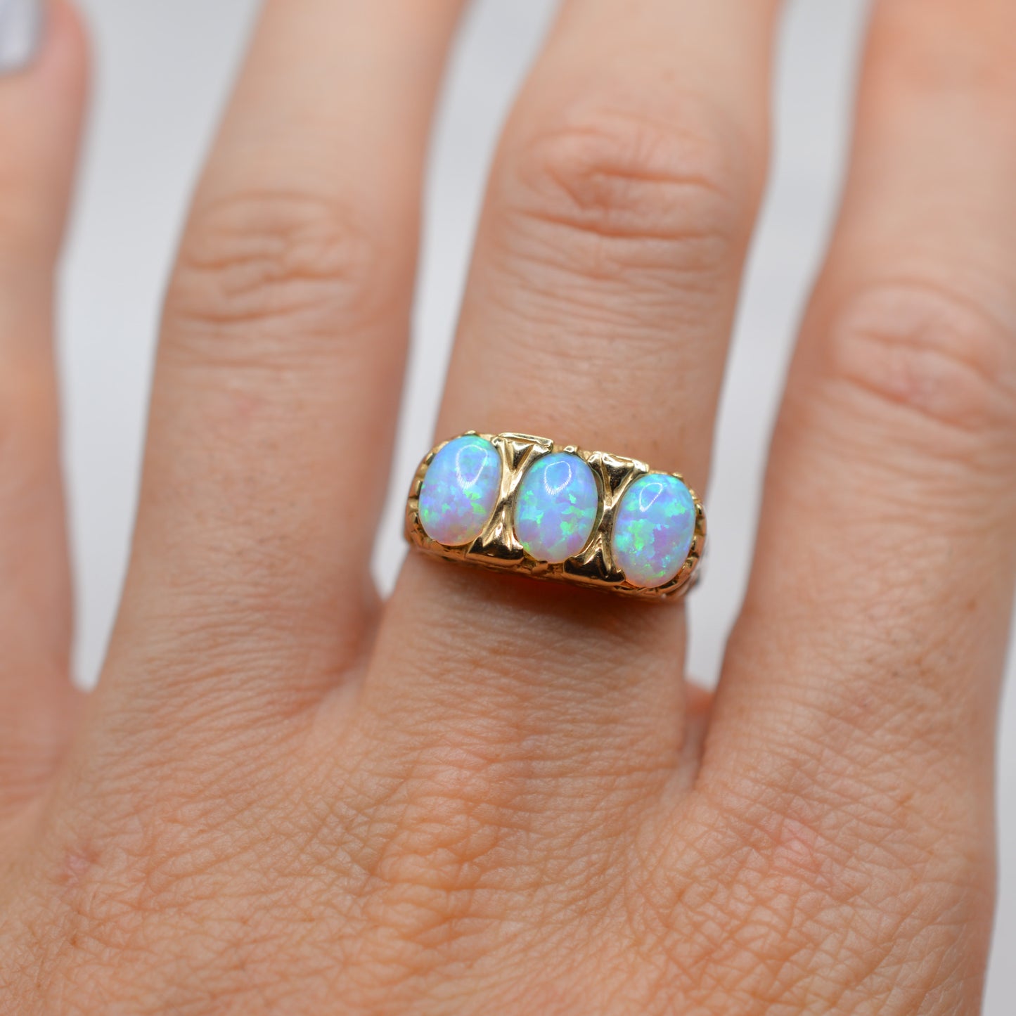 Chunky 9ct Gold Opal Trilogy Ring