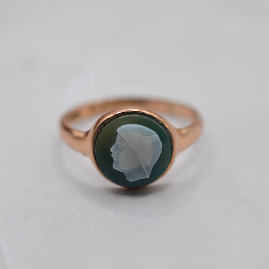 Antique 1913 Edwardian 9ct Gold Agate Cameo Ring