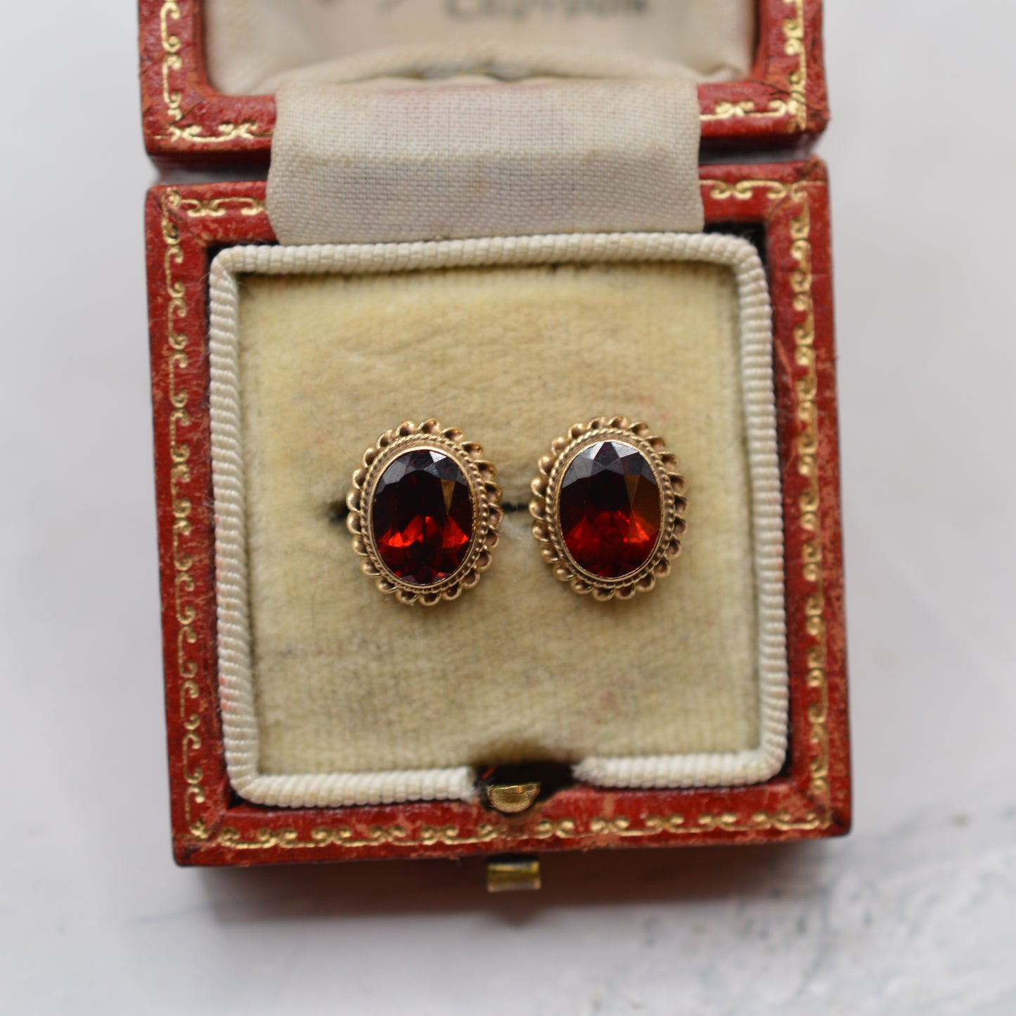 1990s Vintage 9ct Gold Garnet Stud Earrings