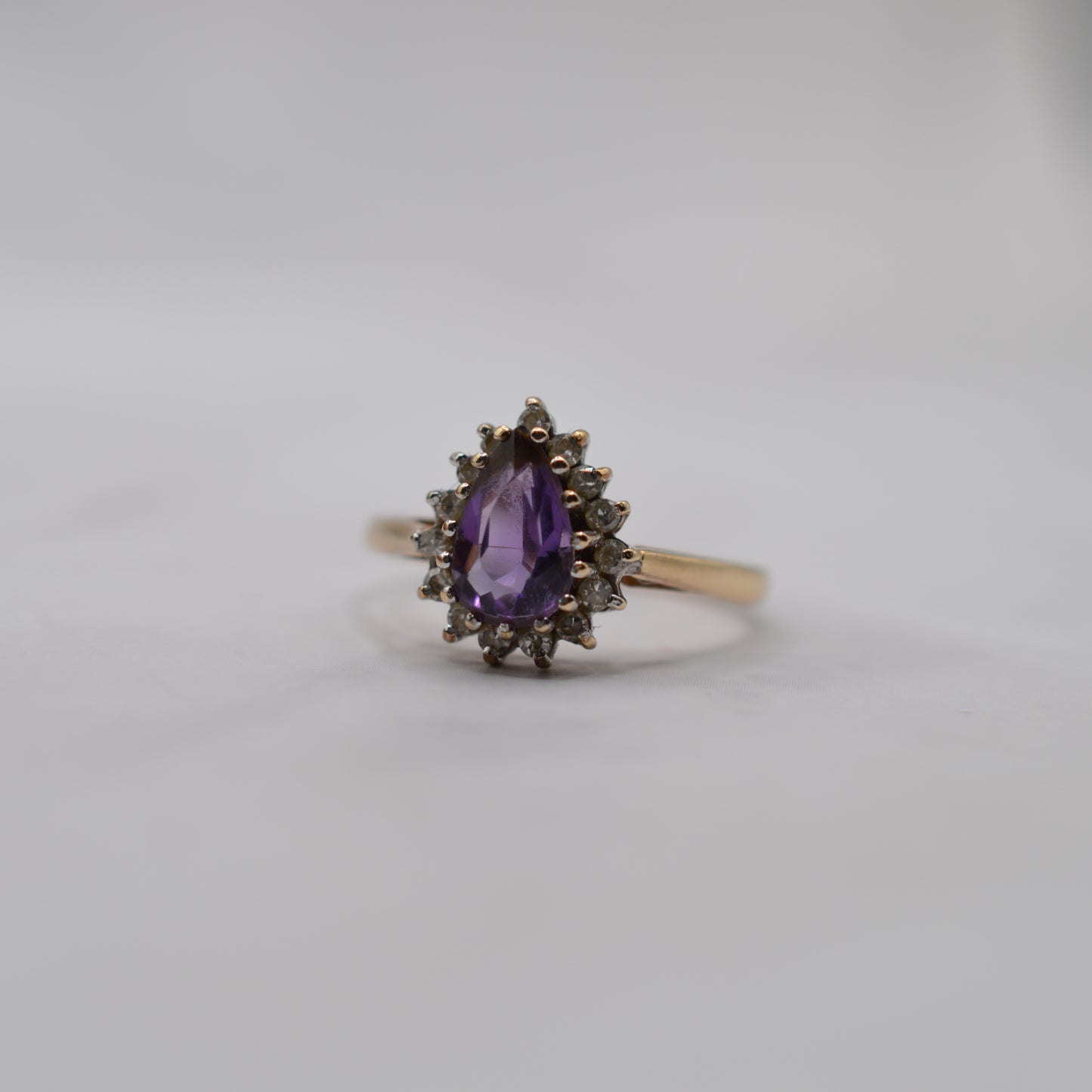 1980s 9ct Gold Amethyst & Diamond Cluster Ring