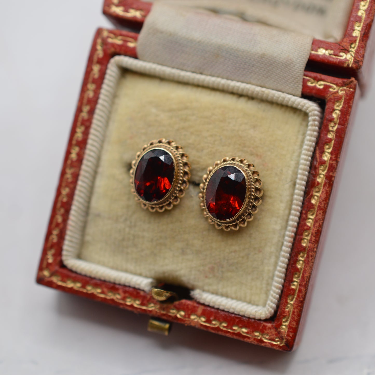 1990s Vintage 9ct Gold Garnet Stud Earrings