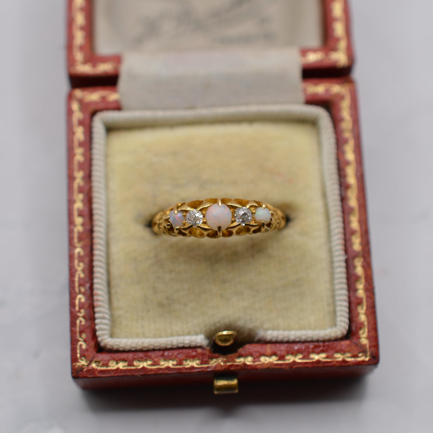 Antique 18ct Gold Opal & Diamond Five-Stone Ring