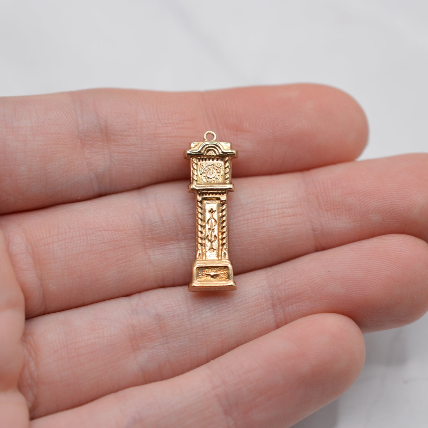 1970s Vintage 9ct Gold Grandfather Clock Charm/Pendant
