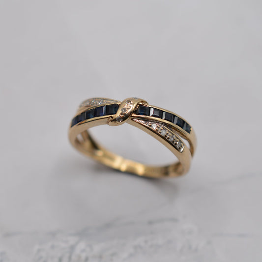 9ct Gold Sapphire & Diamond Crossover Ring
