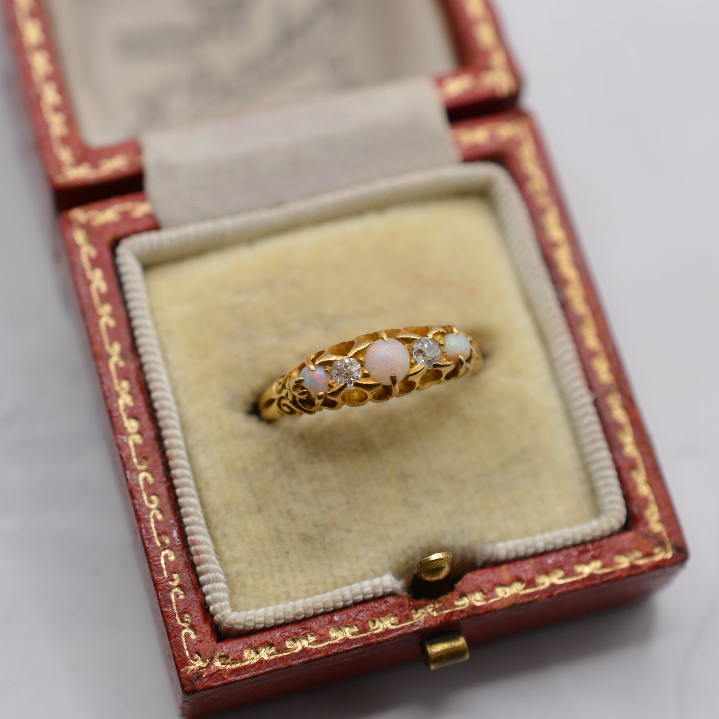 Antique 18ct Gold Opal & Diamond Five-Stone Ring
