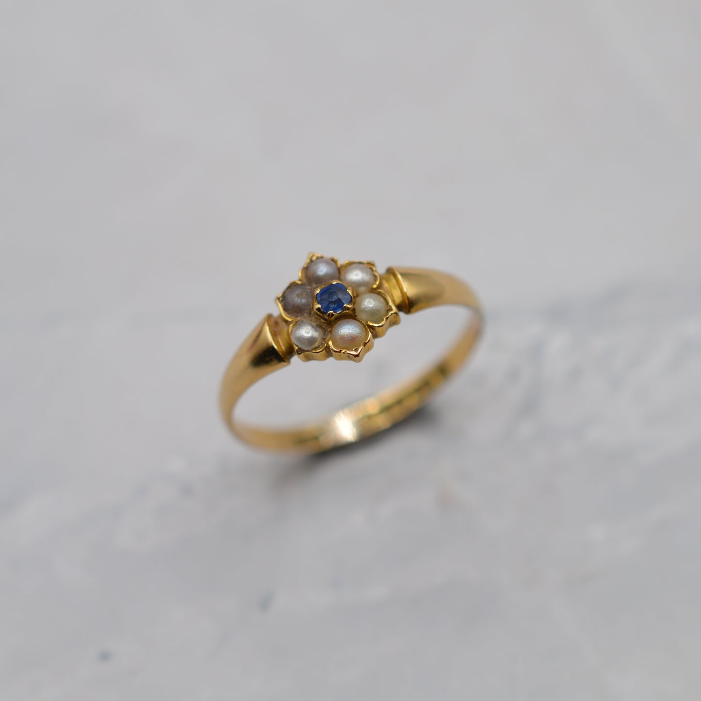 1898 Antique Victorian 18ct Gold Sapphire & Pearl Floral Cluster Ring
