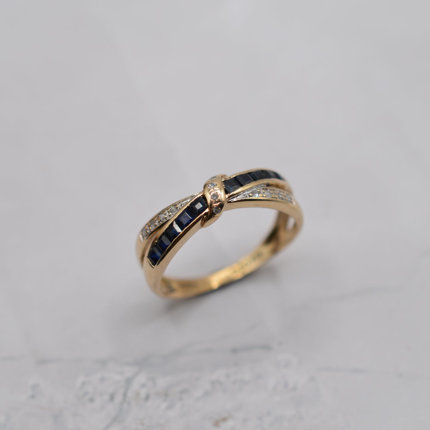 9ct Gold Sapphire & Diamond Crossover Ring