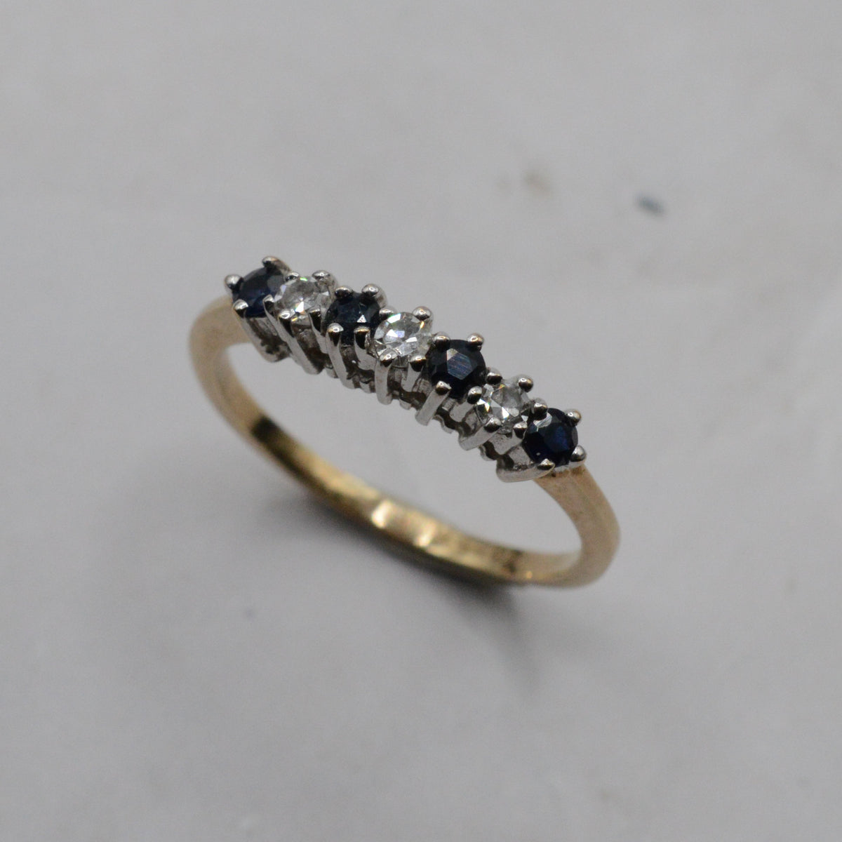 1980s 9ct Gold Sapphire & Diamond Seven-Stone Ring