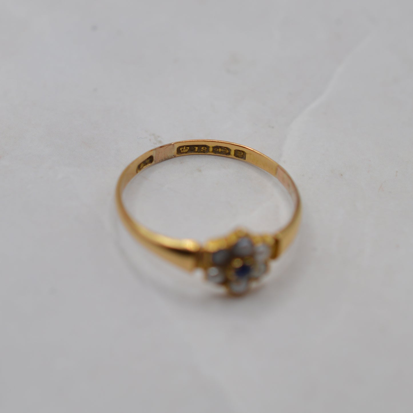 1898 Antique Victorian 18ct Gold Sapphire & Pearl Floral Cluster Ring