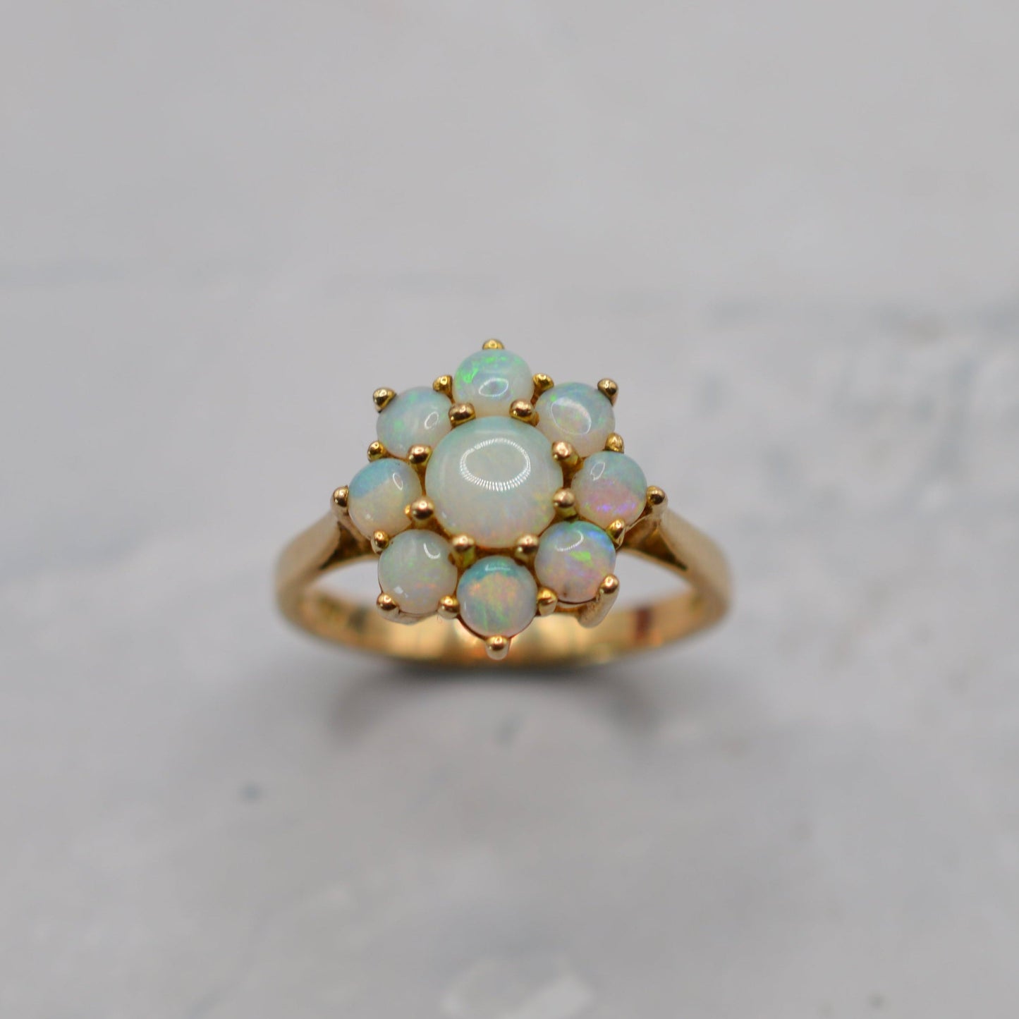 1980s 9ct Gold Opal Floral Cluster Ring