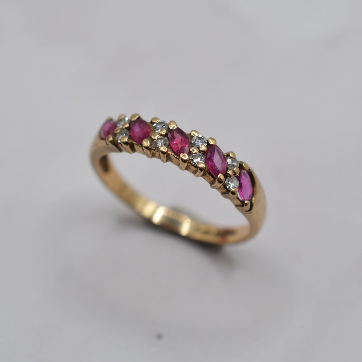 1980s Vintage 9ct Gold Ruby & Diamond Half-Eternity Ring