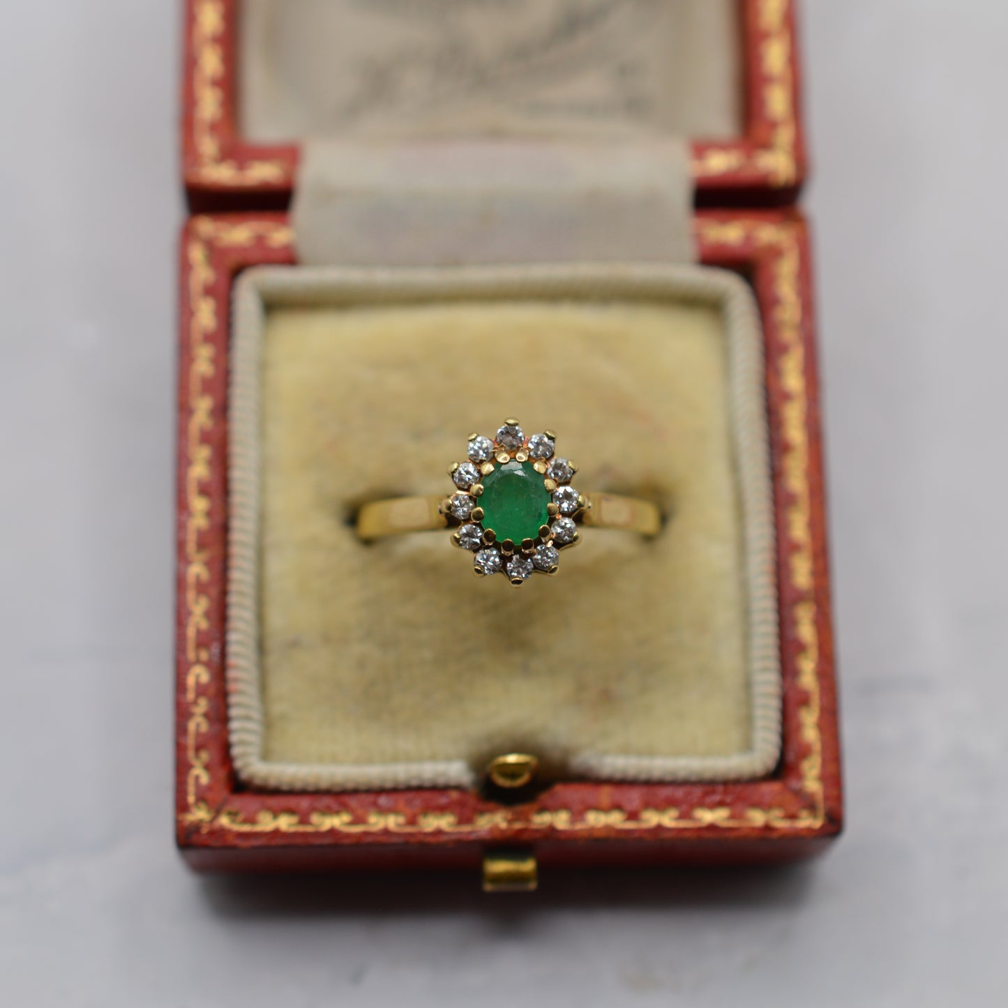 1980s 18ct Gold Emerald & Diamond Cluster Ring