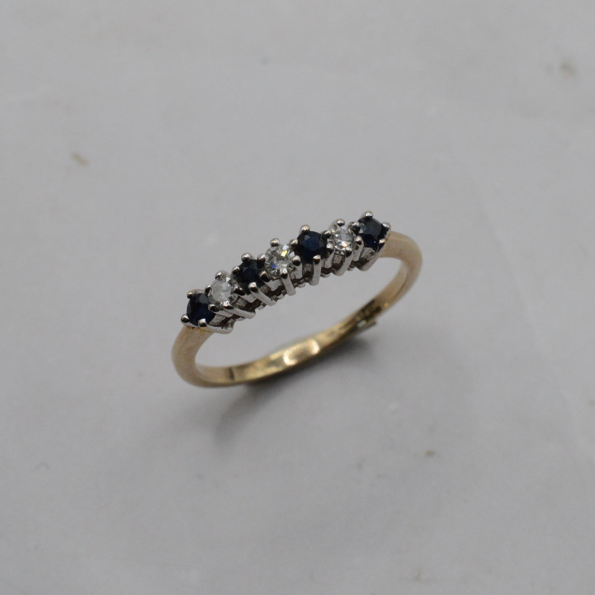 1980s 9ct Gold Sapphire & Diamond Seven-Stone Ring