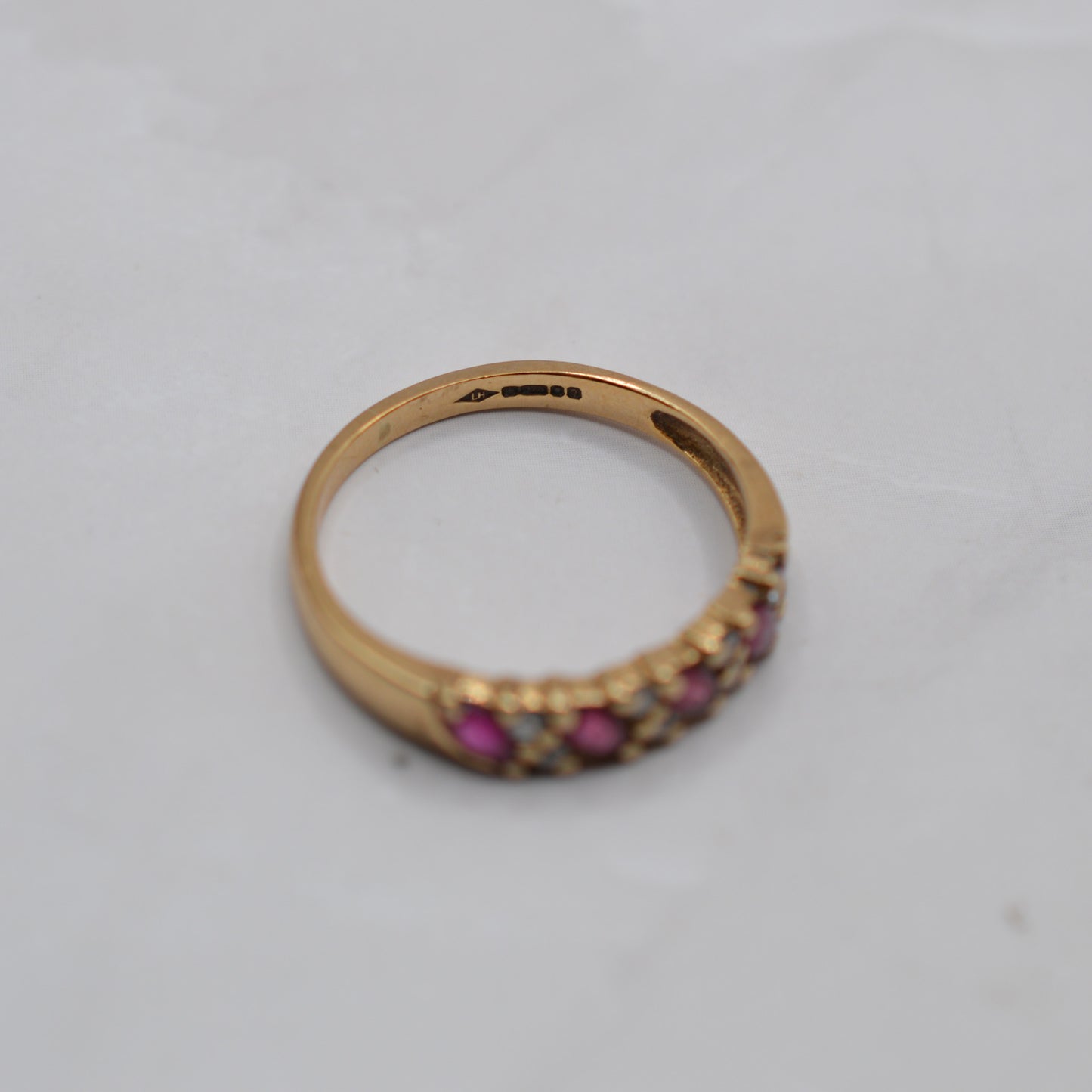 1980s Vintage 9ct Gold Ruby & Diamond Half-Eternity Ring