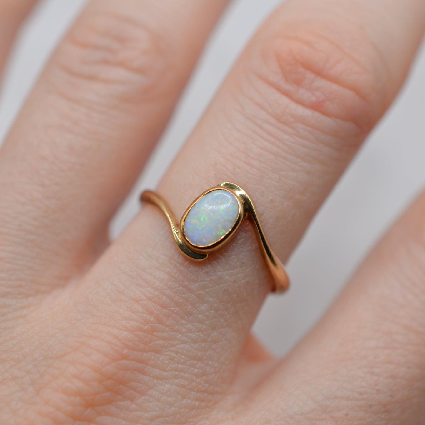 1990s 9ct Gold Opal Bezel-Set Bypass Ring