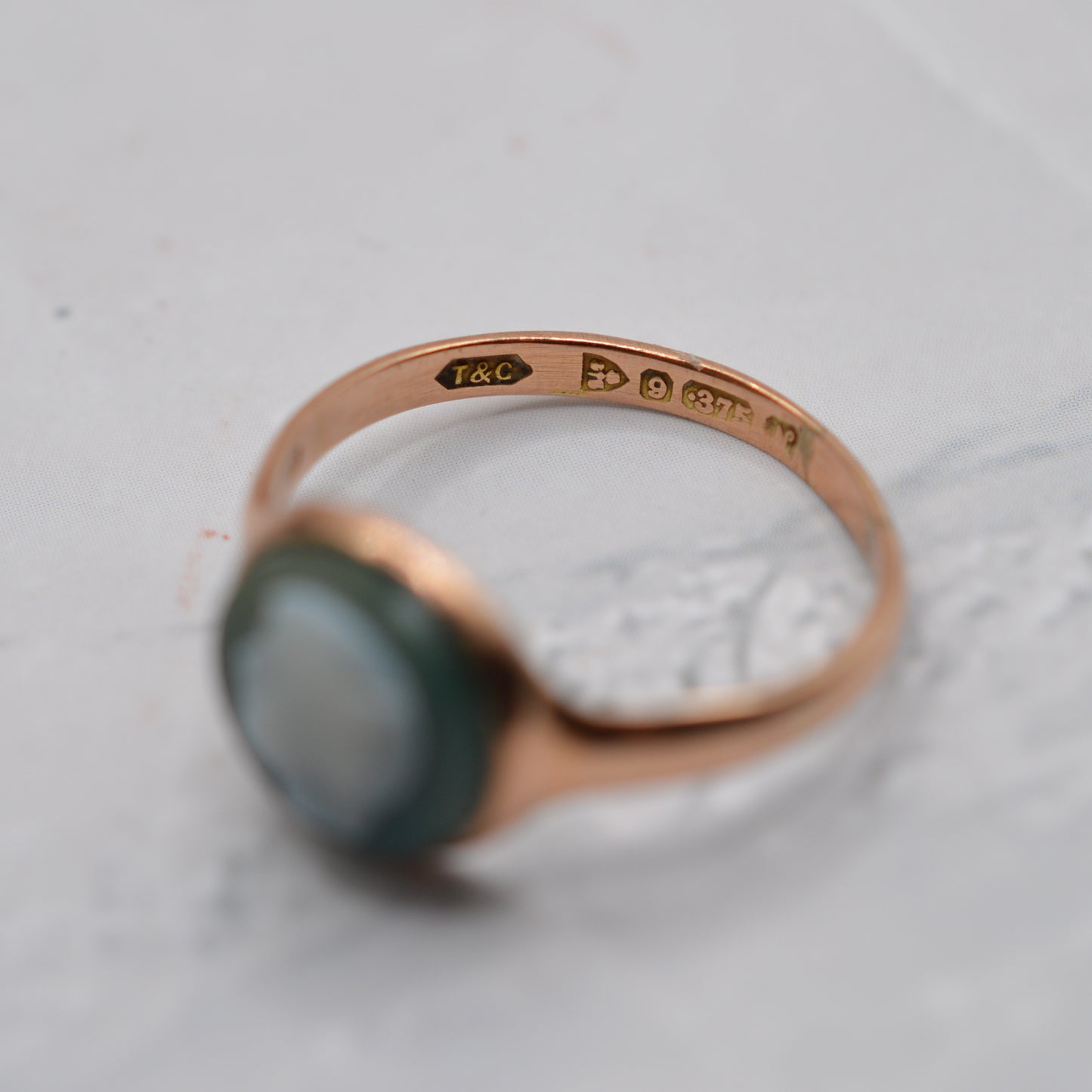 Antique 1913 Edwardian 9ct Gold Agate Cameo Ring