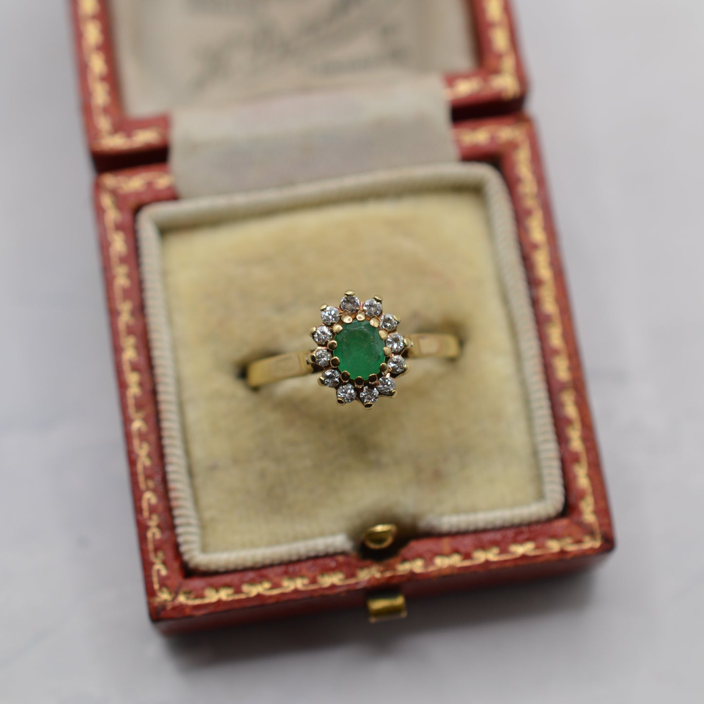 1980s 18ct Gold Emerald & Diamond Cluster Ring
