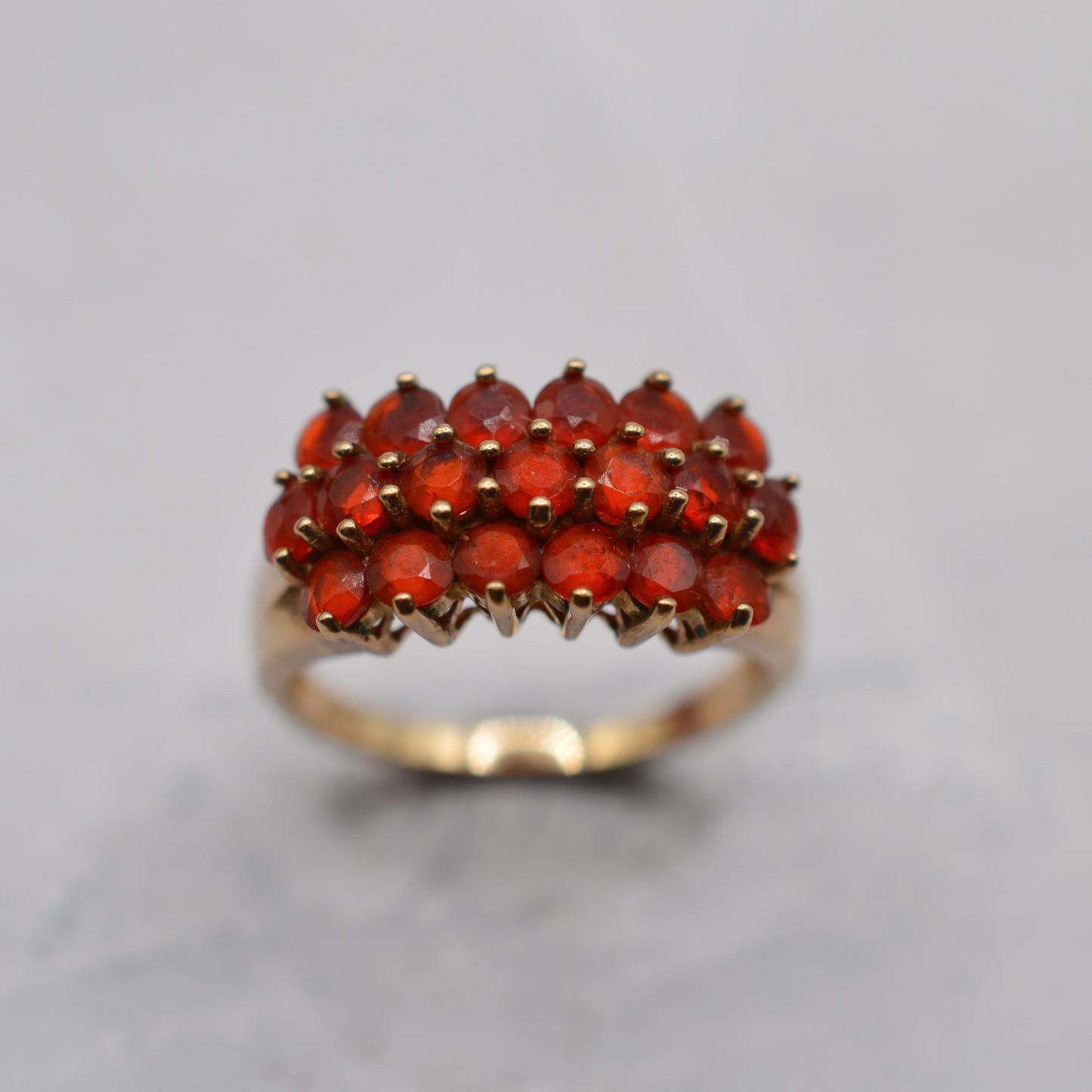 Chunky 9ct Gold Garnet Triple Row Ring