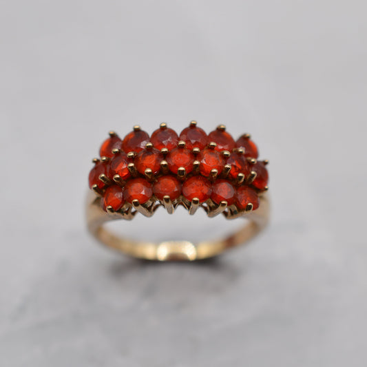 Chunky 9ct Gold Garnet Triple Row Ring