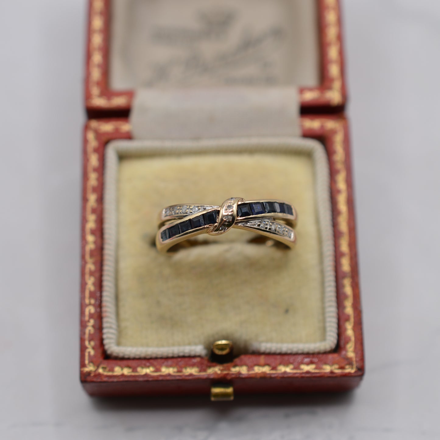 9ct Gold Sapphire & Diamond Crossover Ring