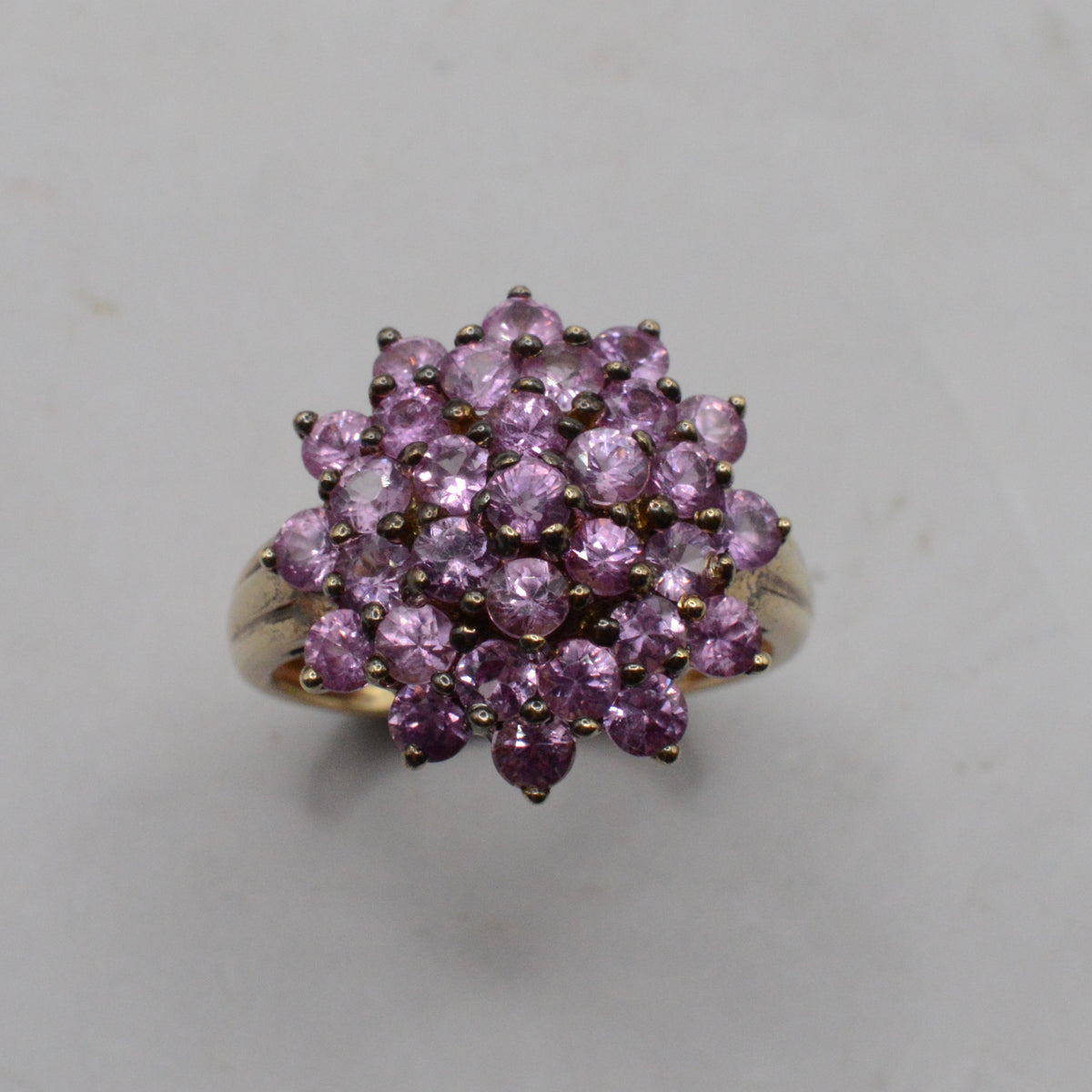 Chunky Y2K 9ct Gold Pink Sapphire Cluster Ring