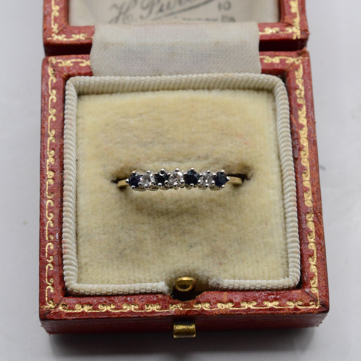 1980s 9ct Gold Sapphire & Diamond Seven-Stone Ring