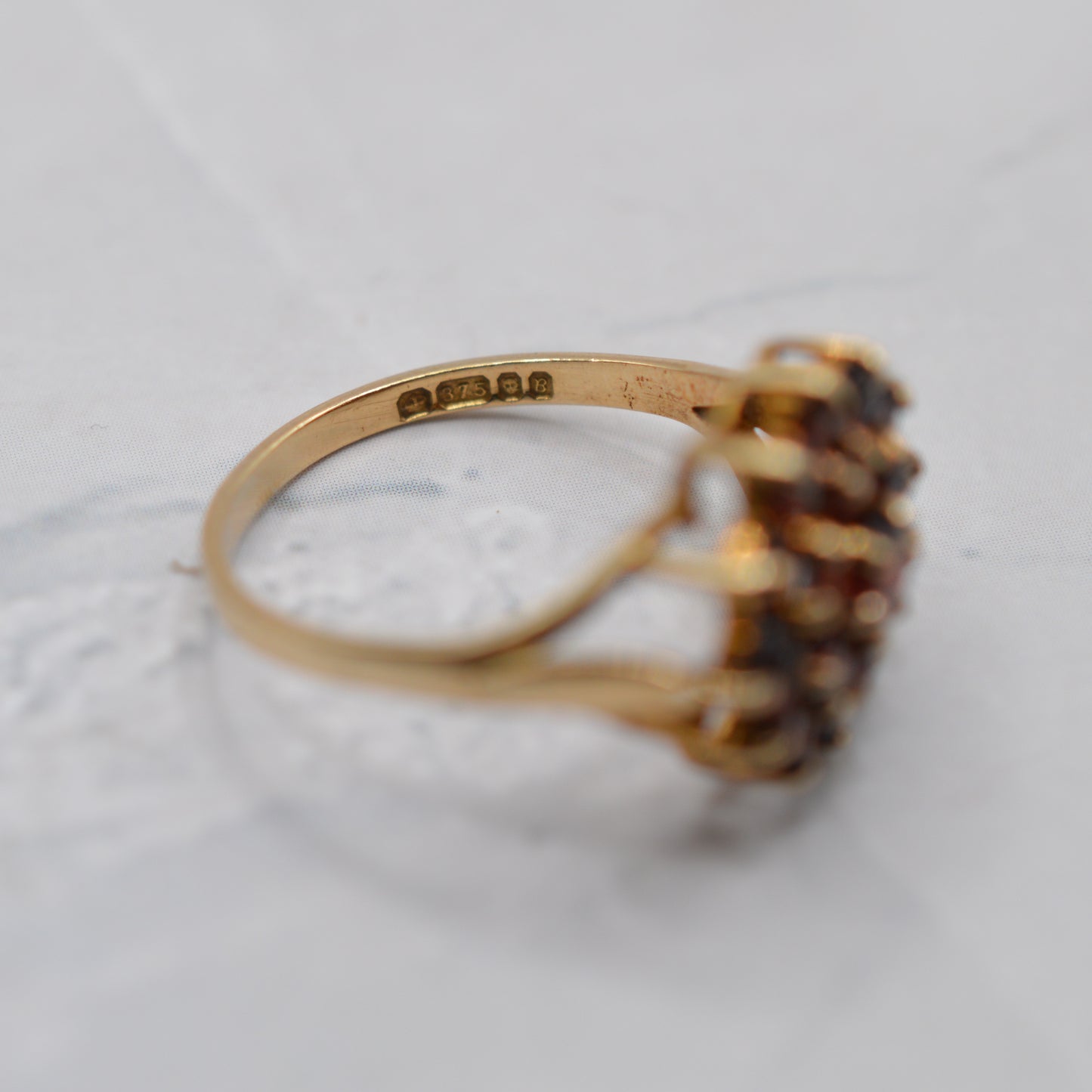 1970s Vintage 9ct Gold Garnet Three-Tier Cluster Ring