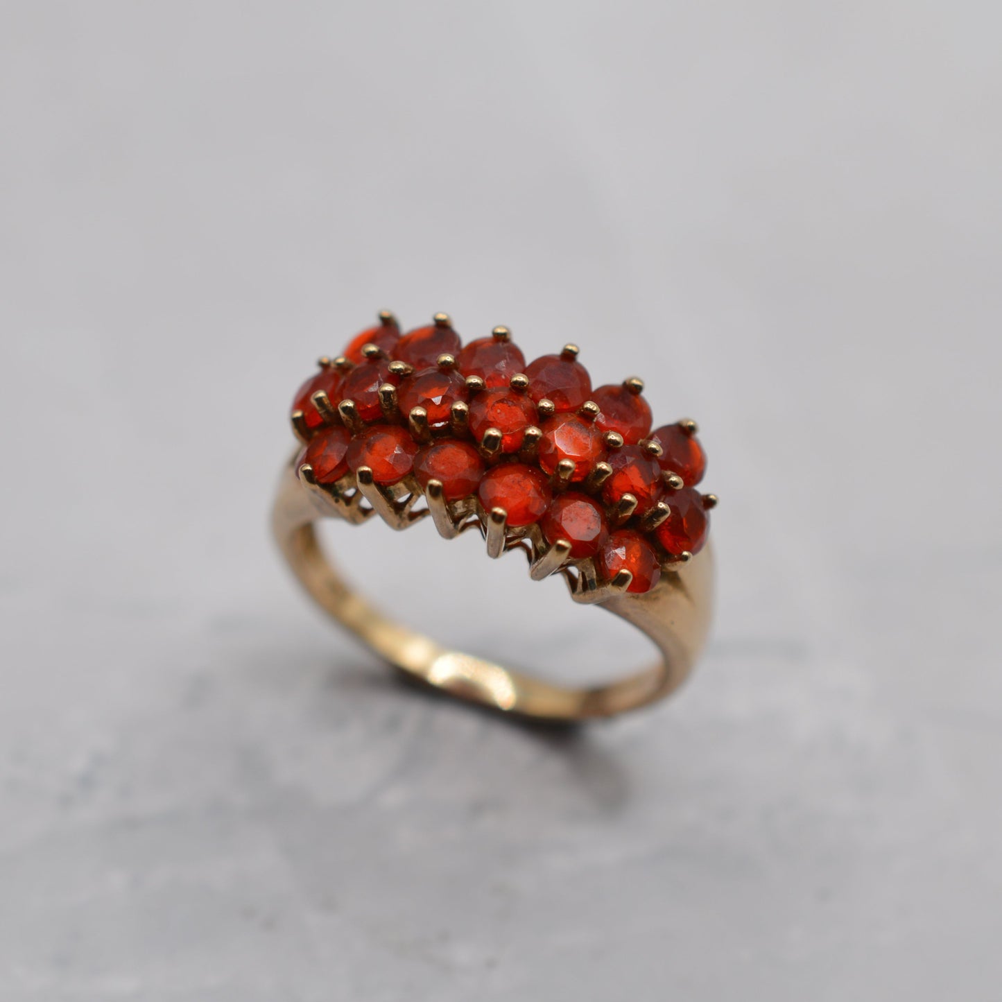 Chunky 9ct Gold Garnet Triple Row Ring