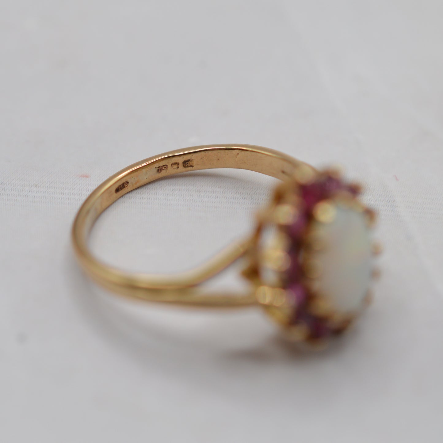 1980s 18ct Gold Opal & Ruby Cluster Ring
