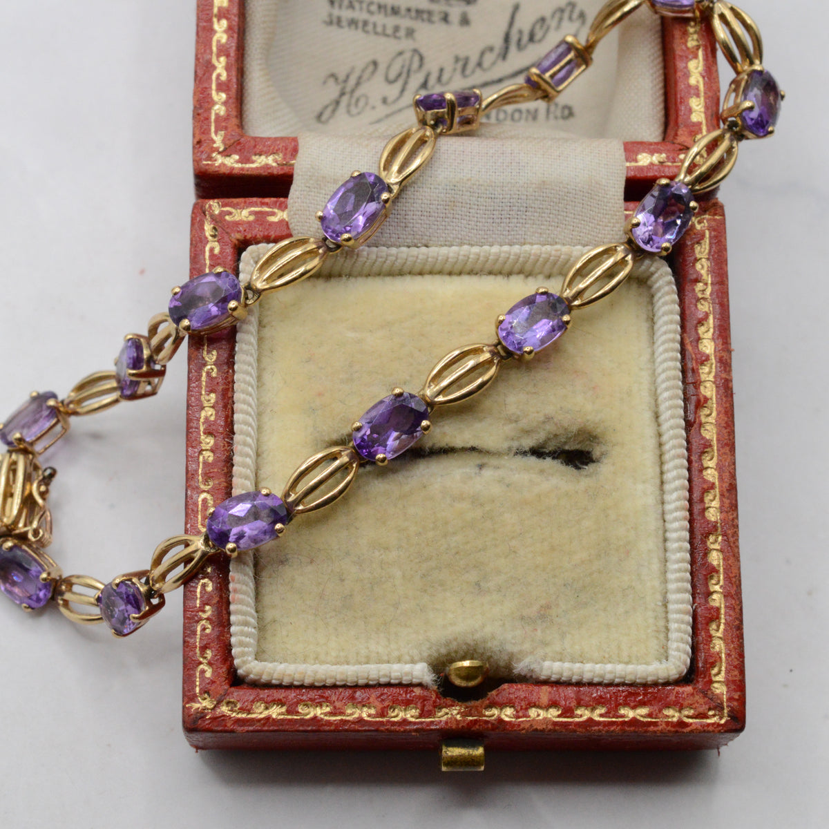 Y2K 9ct Gold Amethyst Bracelet (7”)