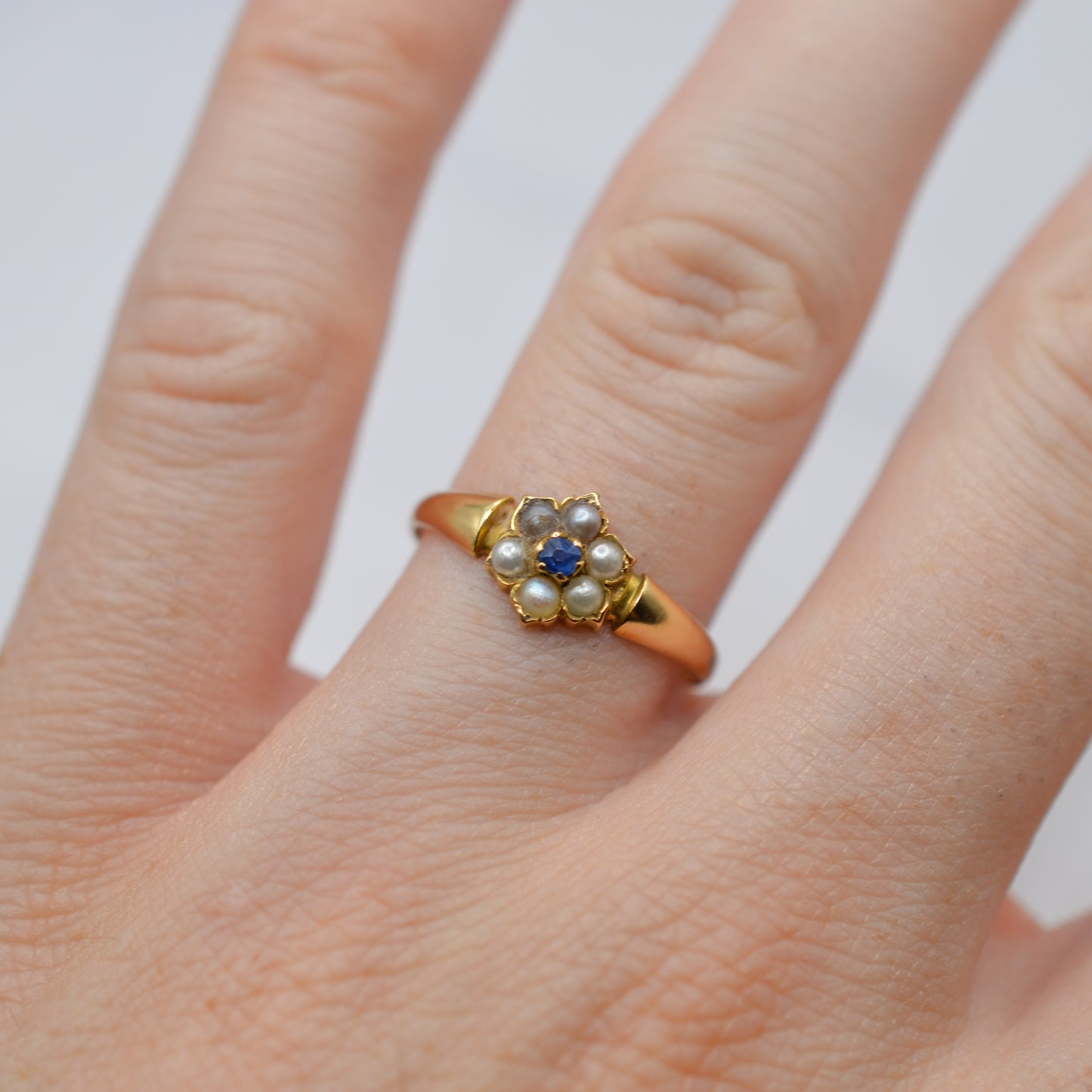 1898 Antique Victorian 18ct Gold Sapphire & Pearl Floral Cluster Ring